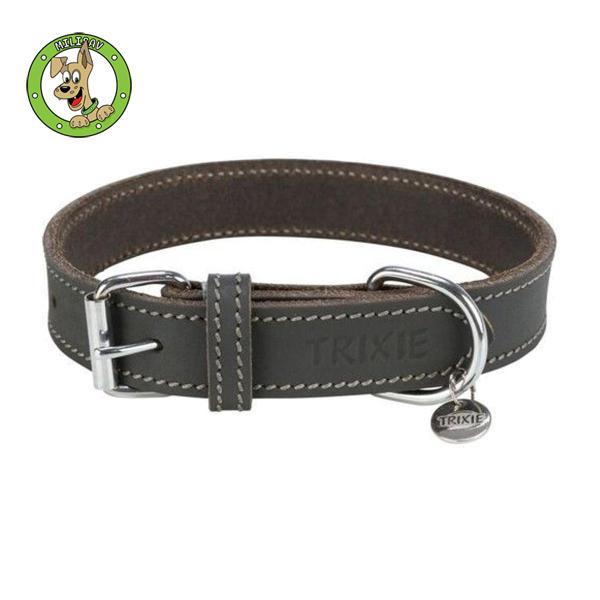 Rustic kožna ogrlica za pse – S–M, 34–40 cm/25 mm, siva boja