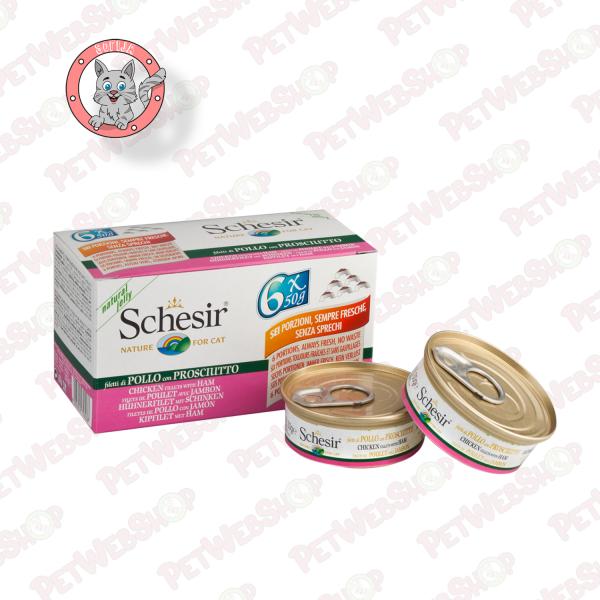 schesir-vlazna-hrana-za-macke-cat-multipak-piletina-i-sunka-6x50g